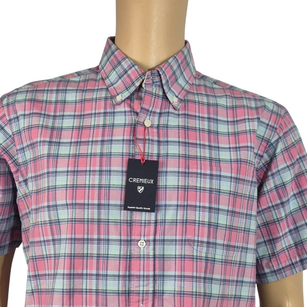 Cremieux Shirt Men's Size L Oxford Short Sleeve Button Pink Blue Green (57)